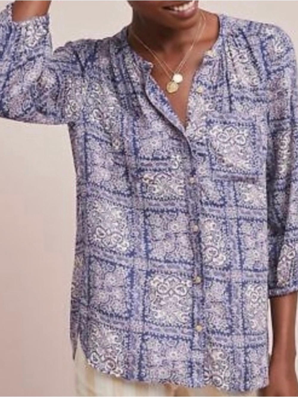 #1063 ANTHROPOLOGIE AKEMI + KIN Purple & Blue Paisley Button-Front Blouse